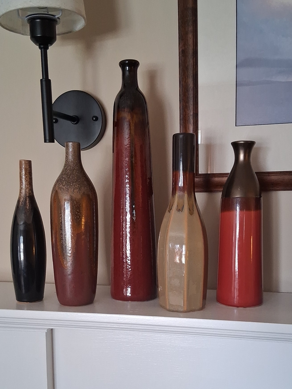 Decorative Tall Ceramic Vase Set - 5 Coordinating Warm Fall Earthtone Vases